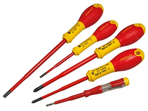 Image of Stanley Tools STA062694 062694 Fat Max VDE Insulated Plus Minus Screwdriver - Yellow (Set of 5)