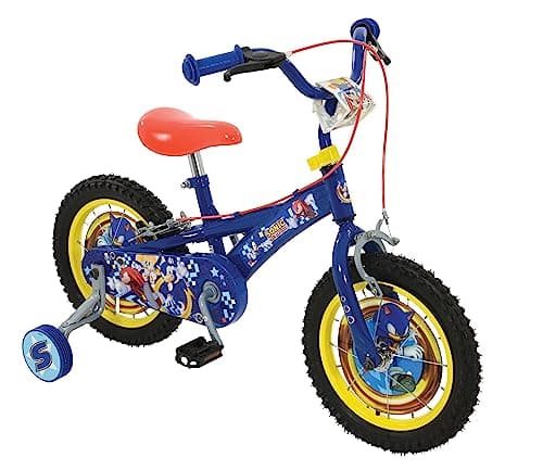 Image of Sonic 14-Inch Kids Bike & Stabilisers - Officially Licensed Sonic Bicycle - Sturdy Steel Frame, Enclosed Chainguard, Front and Rear Brakes - Adjustable Handlebar & Seat Height - For Children Ages 3+
