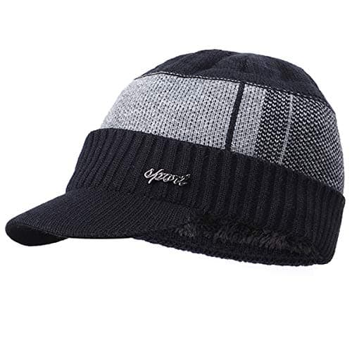 Image of Yixda Men's Winter Beanie Hat Warm Knitted Hat Cap with Shield, black, One Size