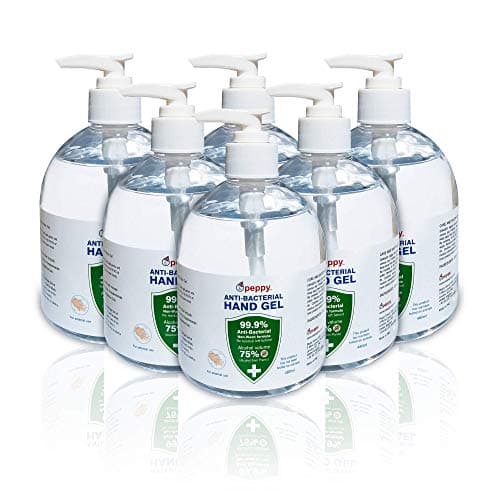 Image of 6 x 480ml Hand Sanitiser Gel by PeppyPure - Made With 75% Plant-Based Alcohol - Kills 99.9% of Bacteria - EU Compliant