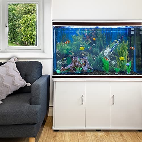 Image of MonsterShop Large Fish Tank White 4ft 300L 65 Gal Aquarium Marine Tropical Saltwater Freshwater. White Cabinet Storage Stand. Black Gravel. Filter, Air Pump, Heater, LED Light Tank Accessories…