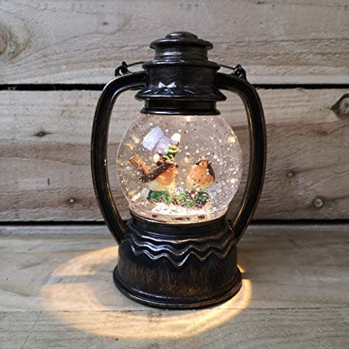 Image of Snowtime Antique Bronze Glitter LED Lit Water Spinner with Christmas Robins Scene