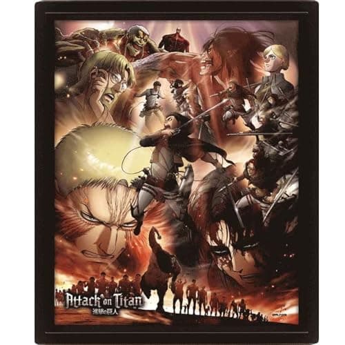 Image of Pyramid International Attack On Titan Poster (Season 3 Design) Lenticular 3D Wall Art and Posters in Black Picture Frame 25cm x 20cm x 1.5cm - Official Merchandise