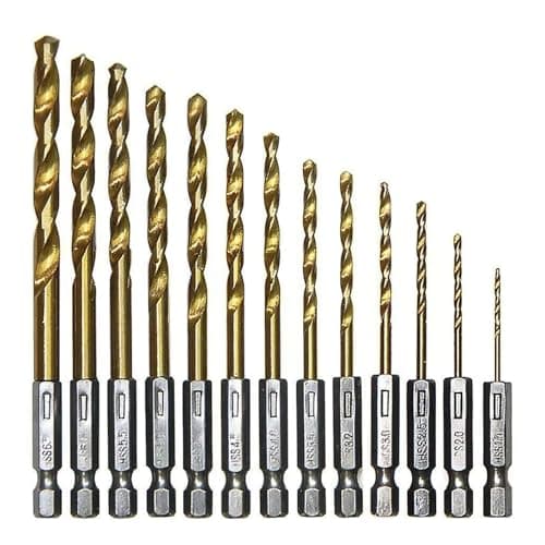 Image of 13 Titanium Coated Drill Bit Set - 1/4" Hex Shafts, 1.5mm-6.5mm Metal Drill Bits, Comes with Handy Storage Holder