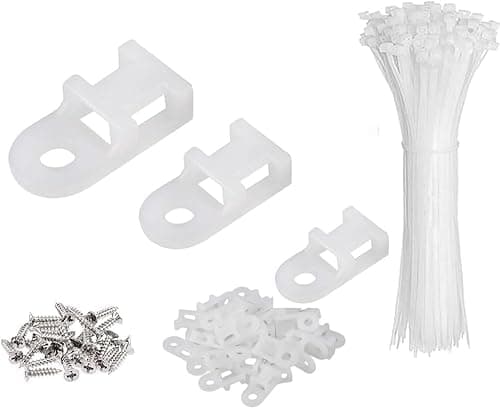 Image of White Cable Zip Tie Mounts Kit-100 Pcs Cable Zip Tie Saddle Type Mounts Base with 100 Pcs 6" Cable Ties and 100 Pcs Tapping Screw, Wire Cable Clips Organizer Holders Clamps