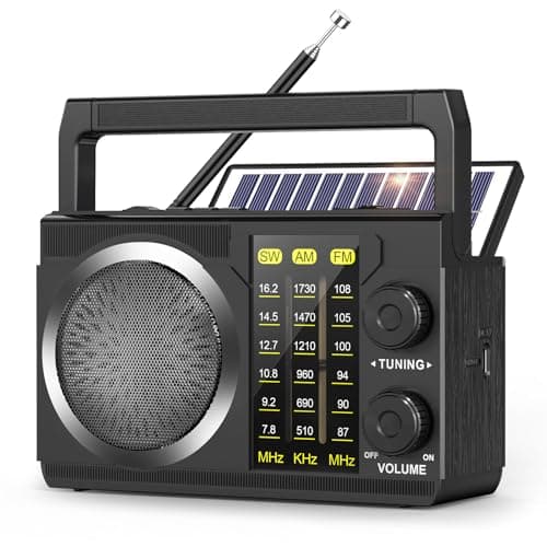 Image of PRUNUS J-135 AM FM SW Radio Portable Bluetooth, Solar/AA Battery Operated/USB Rechargeable, Small Transistor Retro Radios with Best Sound, Flashlight,Support TF Card/USB Playing