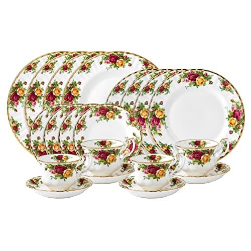 Image of Royal Albert - Old Country Roses 20 Piece Dinner Gift Set - Vintage Serving Set for 4, with Bone China Tea Cup and Saucer Set, Dinner, Salad Plates, Bread & Butter Plates - Floral Pattern