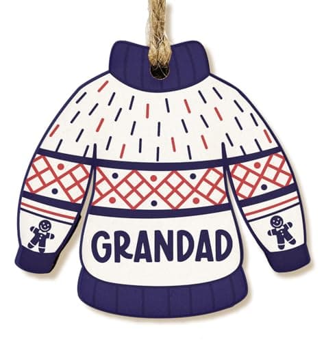 Image of The Plum Penguin Personalised Novelty Christmas Jumper Bauble Festive MDF Ornament with Custom Name Choice of Xmas Pattern (Navy & White Traditional)