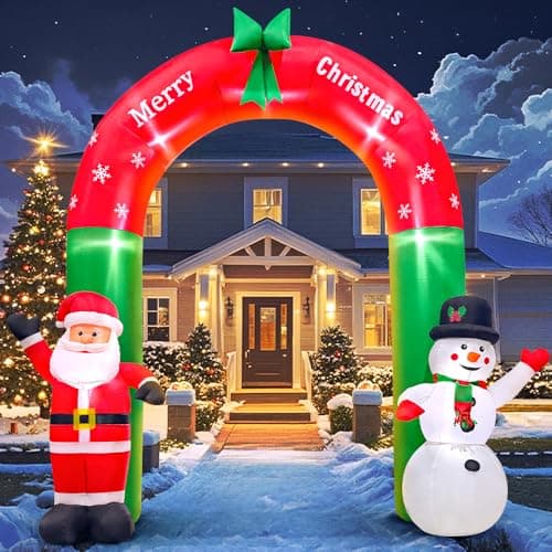 Image of KOOY 8FT Christmas Inflatable Santa Snowman Arch Outdoor Decorations Blow up Yard Decoration,LED Lights for Christmas Party Holiday Xmas,Outdoor Lawn Winter Décor Christmas Decoration
