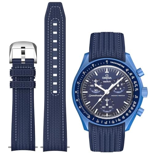 Image of REBANDACE Silicone Strap for Omega X Swatch Moonswatch Watch, 20mm, Curved Strap for Men Women (Navy White Line)