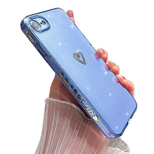 Image of ZTUOK Compatible with iPhone 6/6s Case for Girls Women,Love Heart Pattern Design Soft TPU Shockproof Protective Case Bling Sparkly Glitter Cover for iPhone 6/6s-Blue