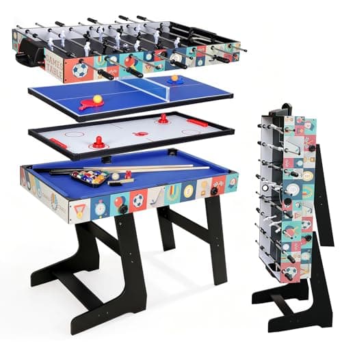 Image of HLC 4 In 1 Multi Combination Sport Game Table Set for Kids Table Tennis Table, Pool Table, Table Football, Slide Hockey (4ft, 1.2m)