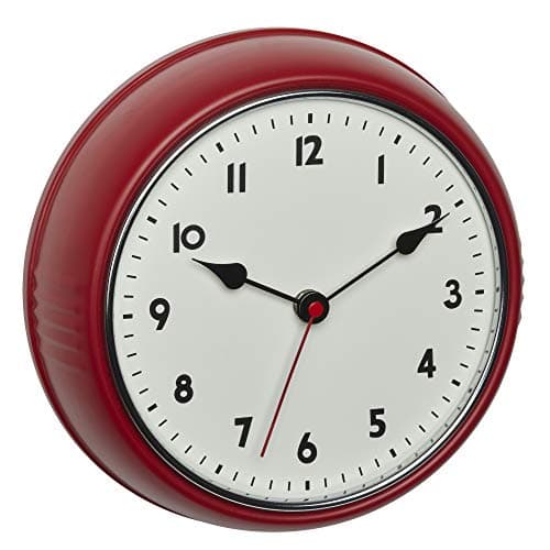 Image of TFA Dostmann Analogue Radio-Controlled Wall Clock 60.3541.05 Retro Design with Second Hand Metal Red (L) 240 x (W) 68 x (H) 240 mm