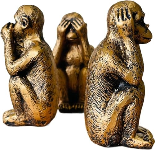 Image of Joyfulmap Hear-No, See-No, Speak-No, Evil Monkeys Statue Set, Three Truths of Man Figurine, Resin Monkey Figurines for Office and Home Decor, Bronze Finish
