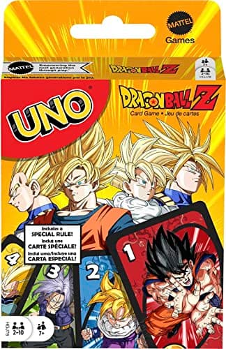 Image of Mattel Games UNO Dragon Ball Z Card Game Japanese Manga Theme 112 Cards with Unique Wild Card & Instructions for Players 7 Years Old & Up, Gift for Kid, Family & Adult Game Night