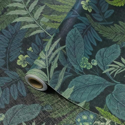 Image of ConCus-T Tropical Botanical Wallpaper Leaf Flower Wall Paper with Butterfly Vintage Black Background Textured Sticky Back Vinyl Self Adhesive Contact Paper Peel and Stick, 44.5 x 300CM