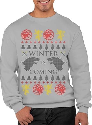 Image of Graphic Impact Inspired Winter is Coming Ugly Christmas Xmas Jumper Xmas Sweatshirt Adults Unisex Sweater Christmas Jumper (Grey, XXL)