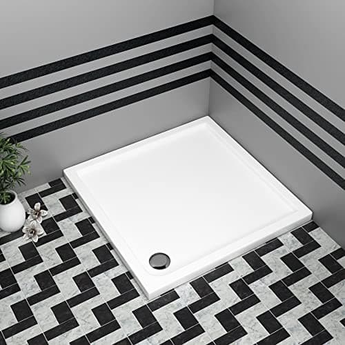 Image of Bathroom 800 x 800mm Shower Tray Gloss White Slimline 30mm Stone Resin Square Base with Free Waste Trap Kit
