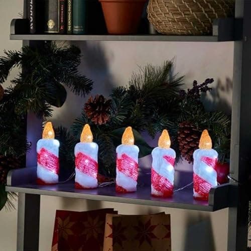 Image of Marco Paul 5pc Christmas LED Candle String Light Set Battery Operated Flickering Pillar Candles with Auto Timer Xmas Indoor & Outdoor Light Up Festive Décor for Home & Holiday Display