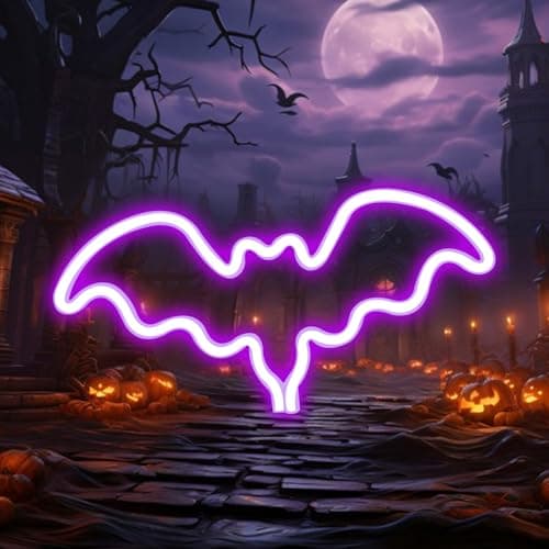 Image of Bat Neon Signs Purple Bat Light Up Battery and USB Dual Powered LED Night Lamp for Home Kids Room Birthday Gift Club Party Wall Decor