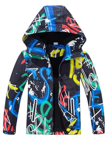Image of NATUST Kids Fleece Lined Coat Windbreaker Hooded Jackets Winter Outdoor Raincoat Navy 11-12 Years