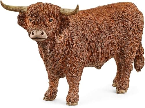 Image of SCHLEICH Farm World Realistic Highland Bull Cow Animal Figurine - Highly Detailed and Durable Farm Animal Toy, Fun and Educational Play for Boys and Girls, Gift for Kids Ages 3+