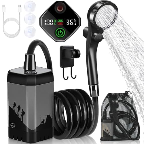 Image of MIAOKE Upgrade Portable Camping Shower, 7800mAh Outdoor Electric Shower Rechargeable Pump with Intelligent Digital Display Temperature Display Shower Head for Camping, Hiking, Traveling/Grey