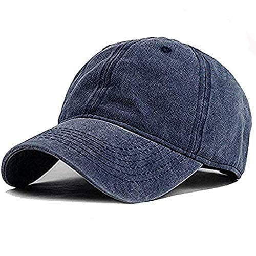 Image of Men Women Washed Cotton Low Profile Distressed Vintage Baseball Cap Plain Adjustable Dad Hat (Navy)