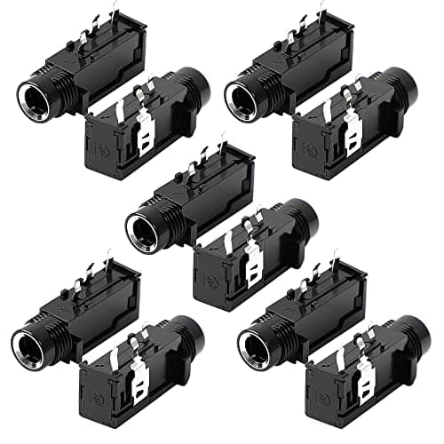 Image of sourcing map 10 Pcs 1/4" 6.35mm Headphone Mono Jack 3 Pins PCB Panel Mount Socket Thread Lock Audio Connectors Stereo Headphone Socket for DIY Replacement AV Car Audio MP3 Player, Black