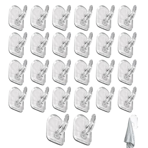 Image of 30 Pcs Small Sticky Hooks for Hanging,No Damage Wall Command Hook Stick On Plastic Self Adhesive Heavy Duty,Clear Mini Removable Damage Free,Transparent Strong,for Kitchen Bathroom Door Window Walls