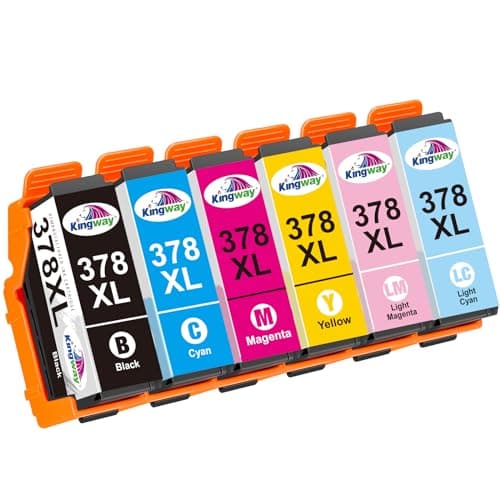 Image of KINGWAY 378XL Ink Cartridges Remanufactured for Epson 378 378XL Ink Cartridges Multipack Compatible with Expression Photo XP-8700 XP-8600 XP-8000 XP-8005 XP-8500 XP-8505 XP-8605 Printers, 6 Pack