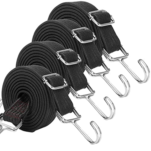 Image of JETAINE Bungee Cords With Hooks, 4 Pack Adjustable Bungee Straps, 200cm Long Flat Bungee Elastic Cord, Large Heavy Duty Elastic Rope for Bike Luggage Rack Tarp Camping Tent Car Roof Rack Fixings