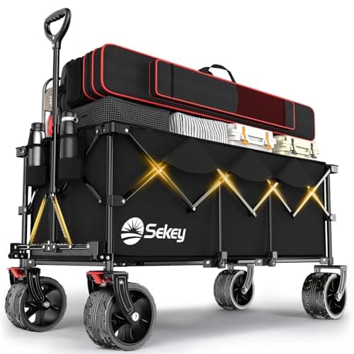 Image of Sekey 300L Ultra-Large Folding Festival Trolley - All-Terrain Extra Wide Wheels and Brake, Heavy-Duty Cart Loadable up to 150KG, Patented Four-Directional Foldable Design, Collapsible Wagon, Black