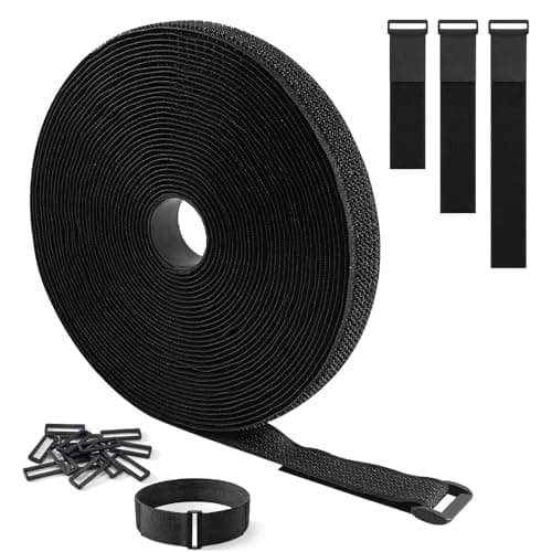 Image of 2cm * 5m Adjustable Cable Straps with 30 Buckles, Cut-to-Length Hook and Loop Strips, Black Reusable Fastening Cable Ties for Cable Tidy, Wire Management, Cord Organiser (Black)