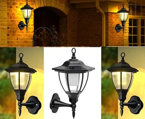 Image of Solarize® Pack of 2 Black Victorian Coach Lamp Lantern Solar Lights LED Solar Lights Traditional Outdoor Garden Lighting Wall Mounted Crystal Lamp Shade Stylish Classic Wall Fence Gate Post Deck Light