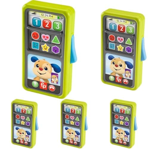 Image of Fisher-Price Baby to Toddler Learning Toy Phone with Lights and Music, 2-in-1 Slide to Learn Smartphone, UK English Version, HNM84 (Pack of 5)