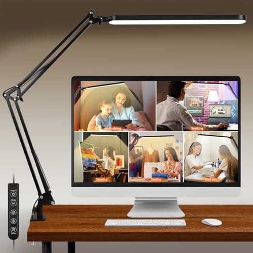 Image of BIENSER New LED Desk Lamp with Clamp, 11 Brightness Levels, 5 Color Modes, 45min Auto Timer, Bigger Swing Arm, Larger Lampshade with 112 LEDs & Brighter Lighting, Eye-Caring Desk Light for Home Office