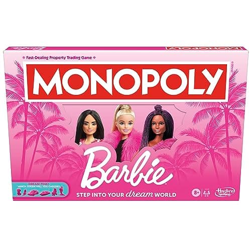 Image of Monopoly: Barbie Edition Board Game, Property-Trading Game with Barbie Tokens, Cards & Locations, 2–6 Players, Ages 8+, Quick to Learn, Perfect Game For Families That Love Classic Games