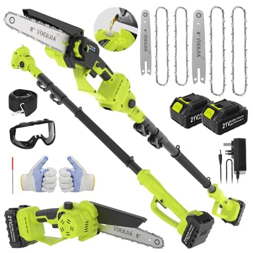 Image of VOERJIA 2-in-1 Pole Chainsaw, 6"&8" Cordless Pole Saw, 6.73Ft High Branch Saw with Telescopic Pole, 2*4.0Ah Battery, Auto-Oiler, Tool-Free Adjustment, Brushless Electric Pole Saw Garden Tree Trimming