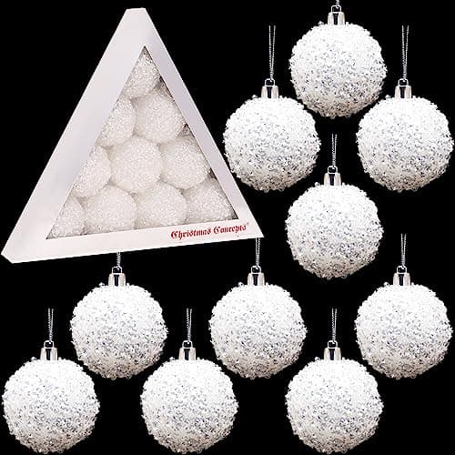 Image of Christmas Concepts® Pack of 10-60mm (2.4") Christmas Tree Baubles - Iridescent White Sparkle Baubles