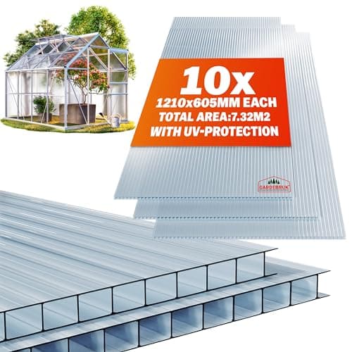 Image of GARDEBRUK® 10x Polycarbonate Twin Wall Sheets | 6mm | 7.3m² | Double Wall Panels | 121x60.5cm | Wall Panel for Greenhouse, Garden Shed, Bike Shed | Plastic Sheeting | Fence Panels | Roofing Sheets