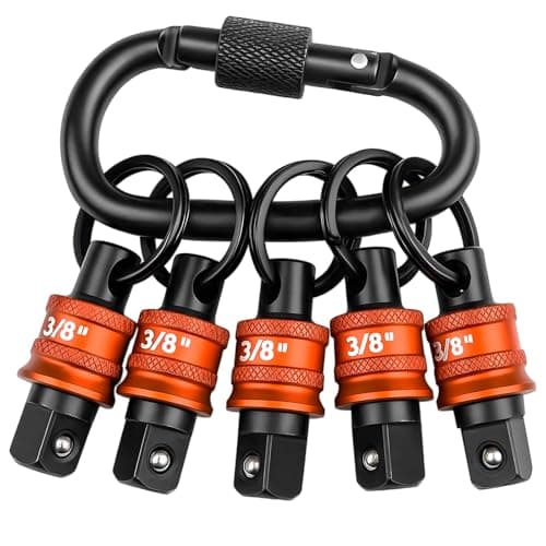 Image of Saipor 5pcs Socket Holder Key Chain, 3/8" Drive Socket Organizer Keychain Quick Release Design with Carabiner, Impact Wrench Accessories for Construction Workers, Linemen, Mechanics and Carpenters