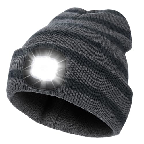 Image of TAGVO LED Unisex Beanie Warm Hat with Light, LED Beanie Hat with 4 Light for Men Women, USB Rechargeable LED Beanie Cap, Lighted Cap for Camping Running Grey