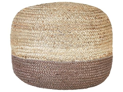 Image of Beliani Boho Round Pouffe Ottoman Jute EPS Beads 50 x 50 x 40 cm Brown Duki