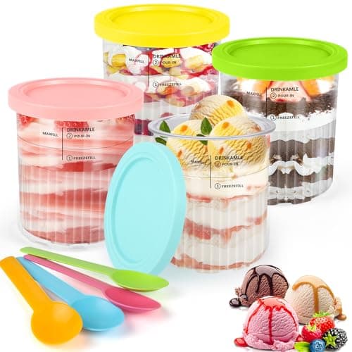 Image of Gaethra Creami Tubs Compatible with Ninja CREAMi Deluxe NC500, NC501, NC501UK - Dishwasher Safe, Pack of 4, 800ml, Includes 4 Spoons