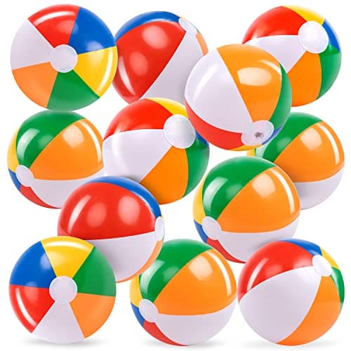 Image of JOYIN Rainbow Beach Balls(12 Pack), 12''/30 cm Inflatable Swimming Pool Toys for Summer Water Games Kids Birthday Party Supplies Combo Set Include Inflatable Beach Balls