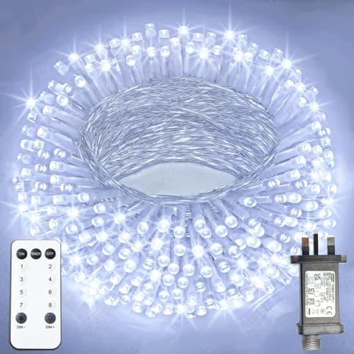 Image of XmasBokeh Extra Long Fairy Lights 30m 300 LED Cool White String Lights Plug in Mains Powered Timer Memory 8 Modes Indoor Outdoor Decor for Christmas Tree Outside