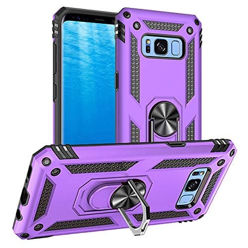 Image of Yiakeng Samsung S8 Phone Case, S8 Phone Case, Silicone Shockproof Military Grade Protective Phone Cover with Ring Kickstand for Samsung S8 Case (Purple)