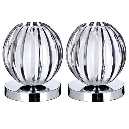 Image of Britalia 2 Pack - Polished Chrome & Clear Acrylic Leaf Vintage Retro Touch Table Desk Lamp | 1 x G9 Capsule Bulb Required | Study - Bedroom - Lounge | 3 Light Settings