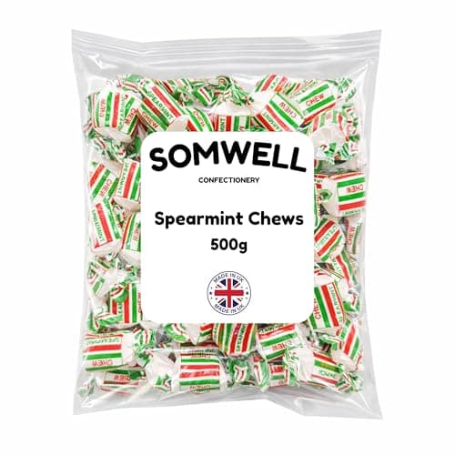 Image of Somwell Spearmint Chews Sweets 500g - Bulk Chewy Spearmint Mint Sweets - Ideal for Assorted Pick & Mix, Parties, Office & Gifts - Vegetarian Friendly